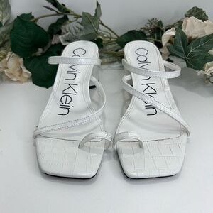 Calvin Klein Heeled sandals Womens Sz 5.5 White Strappy Belma Square Toe Leather